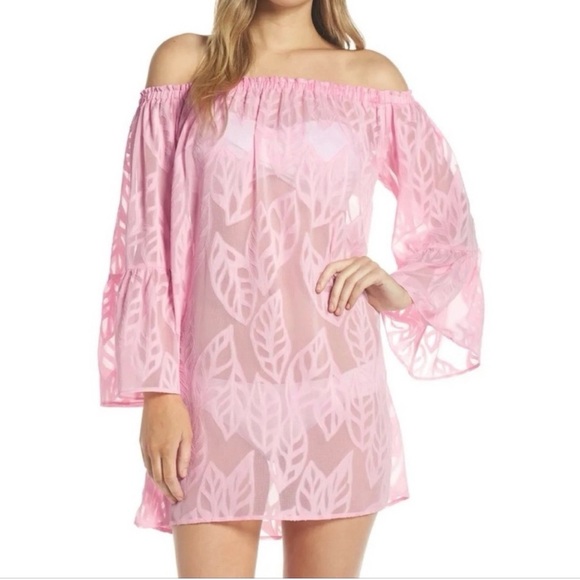 Lilly Pulitzer Other - Lilly Pulitzer Nevie Off-The-Shoulder Cover-Up Pink Tropics Size Large